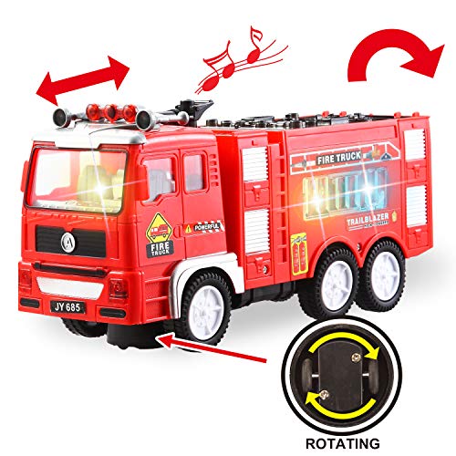 JOYIN Ensemble de camions jouets 3-en-1 comprenant un camion de pompiers, un camion à ordures et une excavatrice avec de superbes lumières et sons 4D Véhicules jouets automatiques Bump Go pour enfants