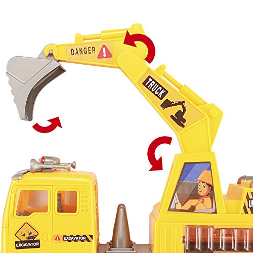 JOYIN Ensemble de camions jouets 3-en-1 comprenant un camion de pompiers, un camion à ordures et une excavatrice avec de superbes lumières et sons 4D Véhicules jouets automatiques Bump Go pour enfants