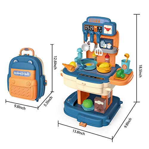 JOYIN Little Kitchen Pretend juego con mochila portátil para niños, utensilios de cocina incluyendo comida de juego, ollas, sartenes, utensilios de cocina y otros accesorios para niñas y niños