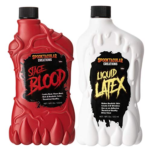 JOYINc Spooktacular Creations - Látex Líquido (18oz /532ml) y Sangre Falsa Artificial (18oz /532ml), para Disfraz Maquillaje de Halloween, Disfraces de Zombis, Vampiros y Monstruos