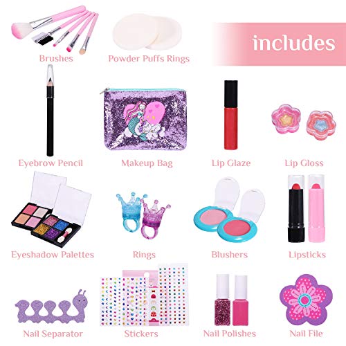 joylink Maquillaje Niñas Set, Cosméticos Juguete 27pcs Juego de Maquillaje para Niños Cosméticos Lavables Princesa Regalos de Cumpleaños y Navidad para Niños