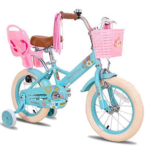 JOYSTAR Little Daisy - Bicicleta infantil de 16 pulgadas para niñas de 4, 5, 6, 7 años, con freno de mano, 16 pulgadas, con ruedas de apoyo, cesta Streamer, color azul