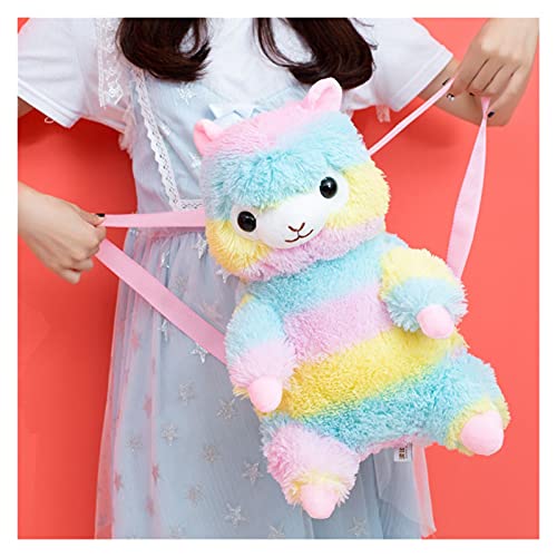 JSJJATF Juguete de Peluche Kawaii Mochila Linda Cordero Oveja Peluche Juguete Suave Mochila Bolsa muñeca niños niños Novia cumpleaños GIF (Color : Rainbow, Height : About 40cm)