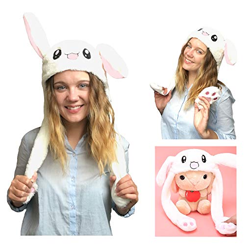 JSVER Gorra de Conejo de Divertido,Sombrero de ombrero de Animales/Cabeza-Desgaste Traje de Accesorios con Los Oreja Saltando movible al Presionar Las Patas