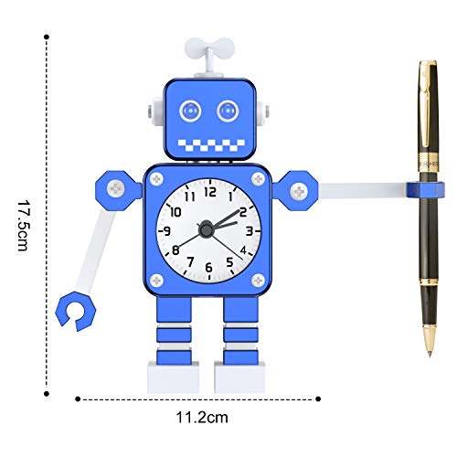 Juboos Reloj Despertador para Niños,Reloj Despertador Robot,Reloj Despertador Analógico para Niños Sin Tictac,Reloj Despertador Silencioso para Niños y Niñas, (Azul)