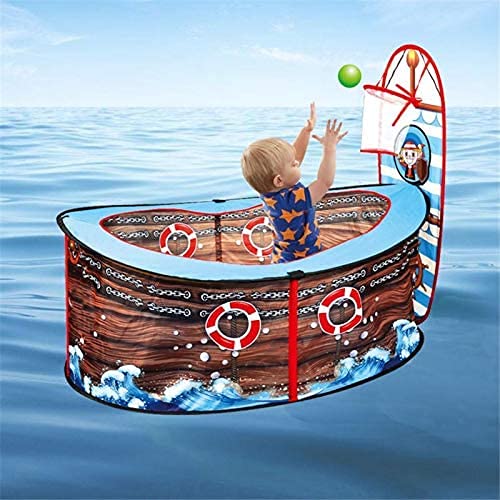 Juego Carpa Pirata Barco para Niños Plegable Pop Tienda De Juego Juguete Juguete Marino Bola Piscina Juego Cerca con Cesta De Baloncesto para Niños Interior Jardín