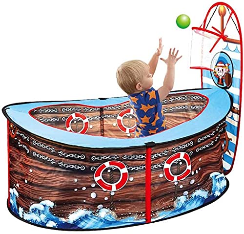 Juego Carpa Pirata Barco para Niños Plegable Pop Tienda De Juego Juguete Juguete Marino Bola Piscina Juego Cerca con Cesta De Baloncesto para Niños Interior Jardín