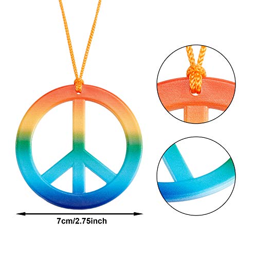 Juego de 15 Accesorios de Disfraces Hippie, Gafas de Sol Hippie Gafas de Sol Redondas Collares con Signo de Paz de Arco Iris y Diademas con Girasol Margarita para Suministros de Fiesta de Verano