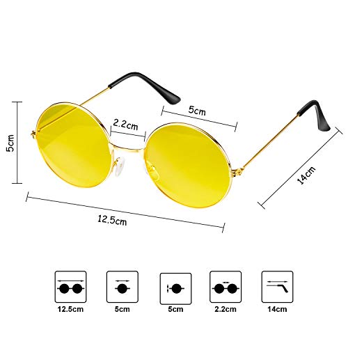 Juego de 15 Accesorios de Disfraces Hippie, Gafas de Sol Hippie Gafas de Sol Redondas Collares con Signo de Paz de Arco Iris y Diademas con Girasol Margarita para Suministros de Fiesta de Verano