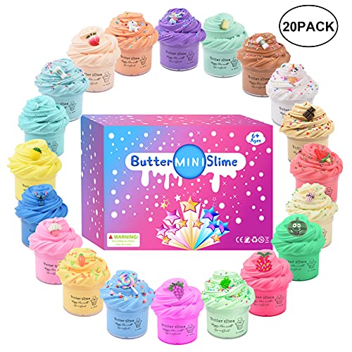 Juego de 20 kits de Fluffy Butter Slime con Slime blando Deja Fait, sandía roja, crema helada blanca, café azul, supersuave y antiadherente, juguete antiestrés para niños y niños