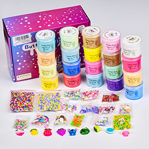 Juego de 20 kits de Fluffy Butter Slime con Slime blando Deja Fait, sandía roja, crema helada blanca, café azul, supersuave y antiadherente, juguete antiestrés para niños y niños