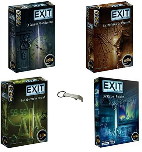 Juego de 4 juegos Exit Laboratorio Secret + Tumba del Faraón + la cabaña abandonada + la estación polar + 1 abrebotellas Blumie.