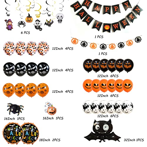 Juego de decoración de Halloween, globos con guirnalda de Halloween, tamaño grande, murciélago, globos negros y naranjas, globos de látex para decoración de fiestas terroríficas.