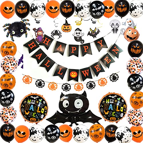 Juego de decoración de Halloween, globos con guirnalda de Halloween, tamaño grande, murciélago, globos negros y naranjas, globos de látex para decoración de fiestas terroríficas.