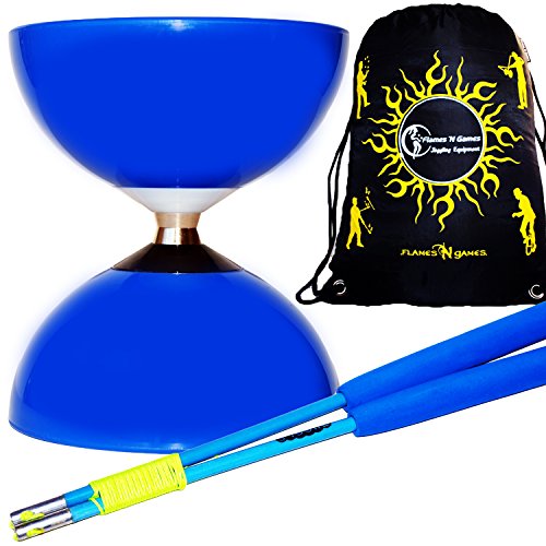 Juego de diábolo con rodamiento de Bolas Carousel + Fibra Diabolo Handsticks, Diabolo Cordel + Diabolos Bolsa de Viaje. (Azul Diabolo + Azul Palos de Mano)