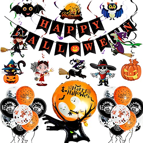 Juego de globos de decoración de Halloween, globos de látex para Halloween, diseño de araña, calabaza, fantasma, bruja para decoración de Halloween al aire libre e interior, fiesta de niños