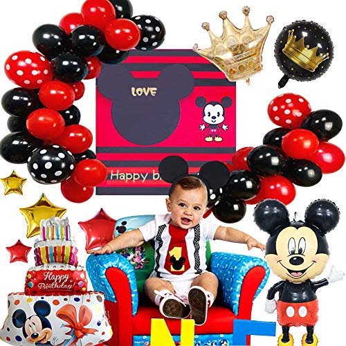 Juego de Globos de Fiesta de Mickey, Suministros de Fiesta Temáticos de Mickey Cartel de Mickey, Decoraciones de Fiesta de Cumpleaños Para Niños, Carteles de Globos Decorativos Colgantes