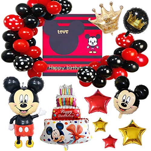 Juego de Globos de Fiesta de Mickey, Suministros de Fiesta Temáticos de Mickey Cartel de Mickey, Decoraciones de Fiesta de Cumpleaños Para Niños, Carteles de Globos Decorativos Colgantes