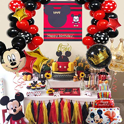 Juego de Globos de Fiesta de Mickey, Suministros de Fiesta Temáticos de Mickey Cartel de Mickey, Decoraciones de Fiesta de Cumpleaños Para Niños, Carteles de Globos Decorativos Colgantes