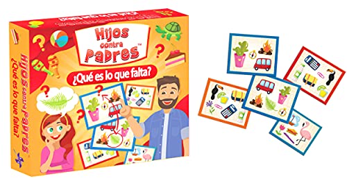 Juego de Memoria Juego de Cartas para Toda la Familia Juego Educativo para Niños y Adultos Juego de Mesa | Hijos contra Padres ¿Qué es lo Que Falta? | en Español | 84 Cartas | de 5 Años