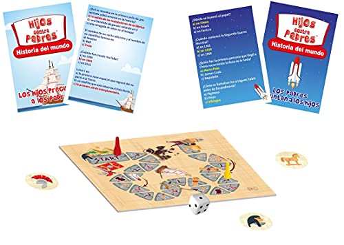 Juego de Mesa Educativo Juego de Cartas para Niños y Adultos Juego de Preguntas i Respuestas para Toda la Familia | Hijos contra Padres Historia del Mundo | 54 Cartas | 208 Preguntas | de 6 Años