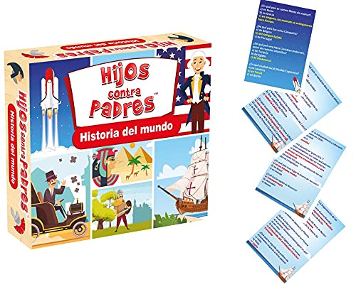 Juego de Mesa Educativo Juego de Cartas para Niños y Adultos Juego de Preguntas i Respuestas para Toda la Familia | Hijos contra Padres Historia del Mundo | 54 Cartas | 208 Preguntas | de 6 Años