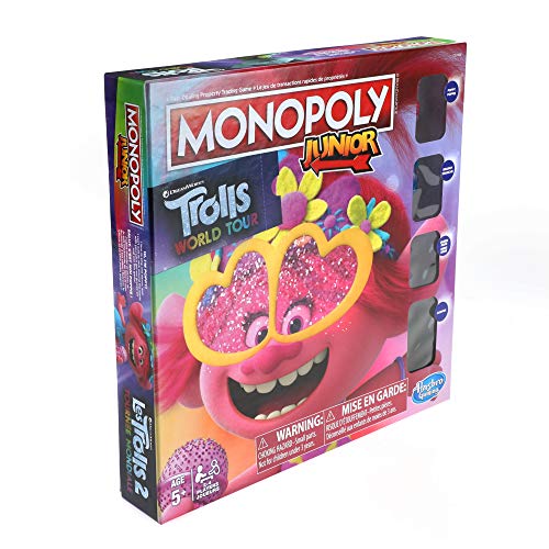 Juego de Mesa Monopoly Junior, DreamWorks Trolls World Tour Edition para niños de 5 años en adelante