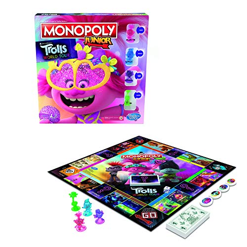 Juego de Mesa Monopoly Junior, DreamWorks Trolls World Tour Edition para niños de 5 años en adelante