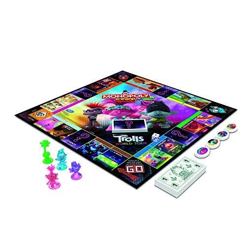 Juego de Mesa Monopoly Junior, DreamWorks Trolls World Tour Edition para niños de 5 años en adelante