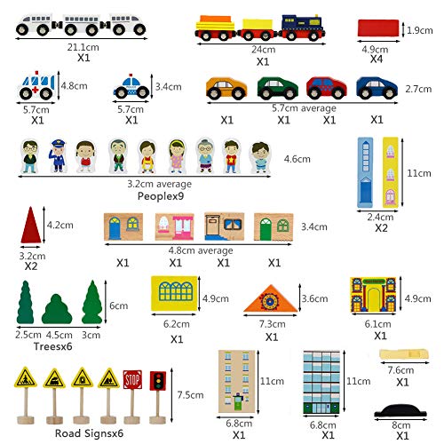 Juego de Pista de Madera 82 PCS con Coches y Trenes Bloques de Construcción Juguete Regalo para Niños Niñas 3 4 5 6 Años