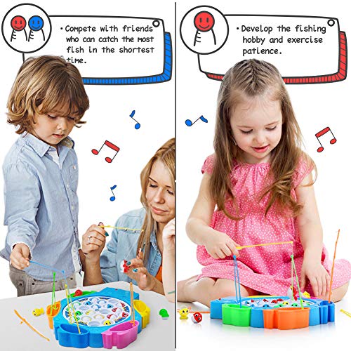 Juegos de Mesa de Pesca Musical 21pcs Peces Juguete con 6 Cañas de Pescar Juguetes Educativos para 3 4 5 Niños, Azul