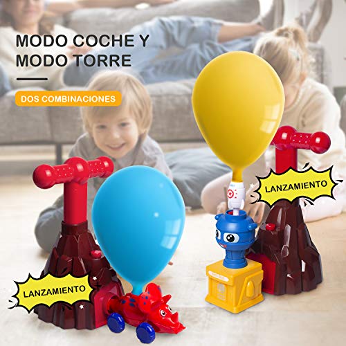 Juguete de Coche de Globo para Niños, INPHER Coche Dinosaurio Impulsado por Aire, Juguetes Educativos Creativos de Dinosaurios, con 50 Pegatinas de Dinosaurios, Globos, Regalo para Niños Niñas