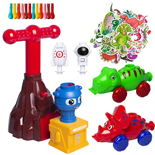 Juguete de Coche de Globo para Niños, INPHER Coche Dinosaurio Impulsado por Aire, Juguetes Educativos Creativos de Dinosaurios, con 50 Pegatinas de Dinosaurios, Globos, Regalo para Niños Niñas