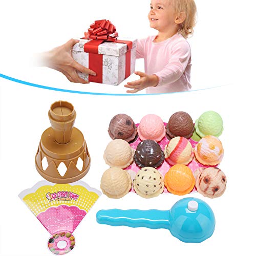 Juguete de Helados, Juguete de plástico apilable Helado Super Fresco Cono Postres Torres Playset Comida Juego de Roles con Scooper para niños