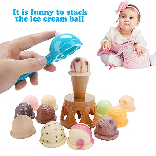 Juguete de Helados, Juguete de plástico apilable Helado Super Fresco Cono Postres Torres Playset Comida Juego de Roles con Scooper para niños