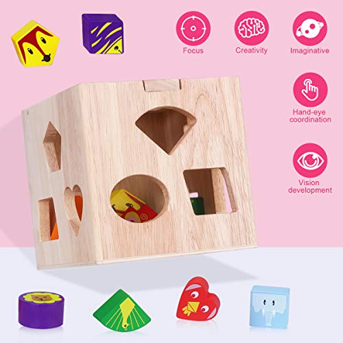 Juguete de Madera Montessori Rompecabezas de Madera de Cubo de Actividades Habilidades motoras para bebés Juego de clasificación de Forma y tamaño Juguete de Aprendizaje Educativo de para niños