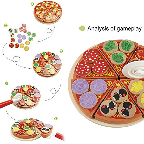 Juguete de pizza de verduras de madera, juego de comida DIY Pizza Play para juguetes de rol para niños, niños, aprendizaje y regalo educativo