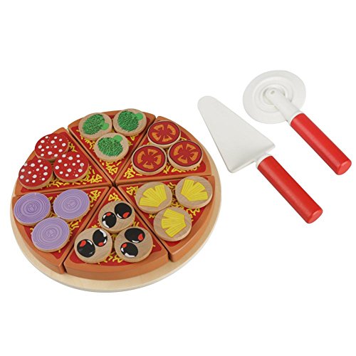 Juguete de pizza de verduras de madera, juego de comida DIY Pizza Play para juguetes de rol para niños, niños, aprendizaje y regalo educativo