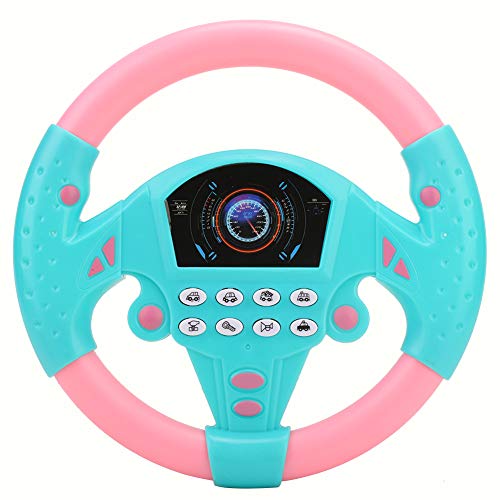 Juguete de volante para niños, Volante de simulación de juguete con luz y sonido de conducción Juguetes educativos para infancia(Rosado azul)