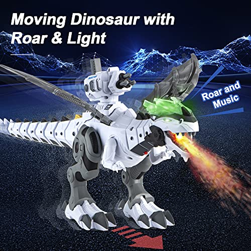 Juguete Robot de Dinosaurio, Disparos de Balas, Dinosaurio Que Camina con Niebla,Fuego en Aerosol,Luces y Sonidos rugientes,Juguete de Dinosaurio con Cola de ala móvil para niños de 3+ años,niños