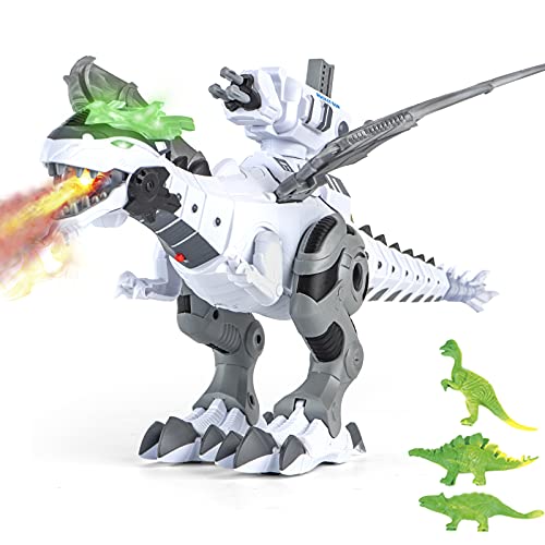 Juguete Robot de Dinosaurio, Disparos de Balas, Dinosaurio Que Camina con Niebla,Fuego en Aerosol,Luces y Sonidos rugientes,Juguete de Dinosaurio con Cola de ala móvil para niños de 3+ años,niños