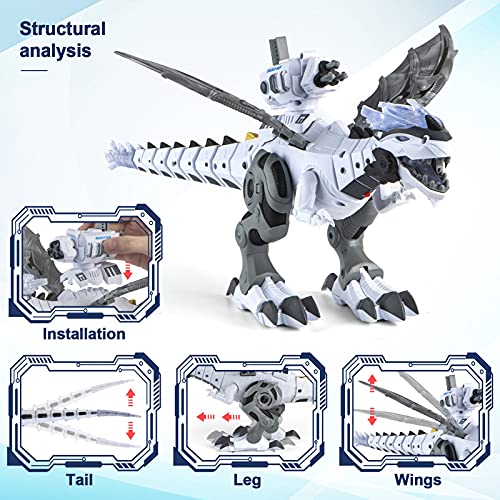 Juguete Robot de Dinosaurio, Disparos de Balas, Dinosaurio Que Camina con Niebla,Fuego en Aerosol,Luces y Sonidos rugientes,Juguete de Dinosaurio con Cola de ala móvil para niños de 3+ años,niños