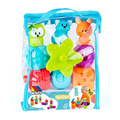 Juguete Sensorial para bebés Play&Sense Molto con Bolas y Figuras sensoriales multitextura encajables Unas con Otras, Libres de BFA. Figuras blanditas (Bolsa 10 Piezas)