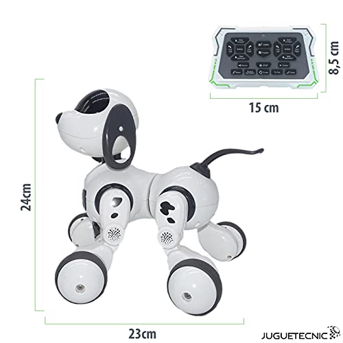 JUGUETECNIC │ Dexterity, el perro robot interactivo para Niños │ Canta, Baila y tiene Movimiento Teledirigido│ Programable con batería y cable cargador USB │ Mascota realista