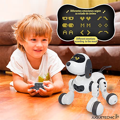 JUGUETECNIC │ Dexterity, el perro robot interactivo para Niños │ Canta, Baila y tiene Movimiento Teledirigido│ Programable con batería y cable cargador USB │ Mascota realista