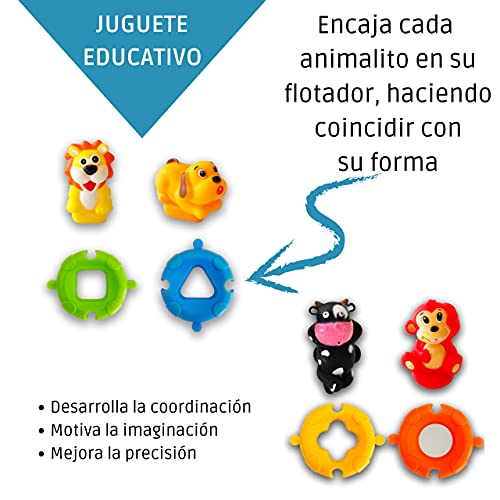 Juguetes de Baño con Forma de Animales para Bebés y Niños| Set de 4 Animales Marinos de Juguete Coloridos para La Bañera-Piscina-Playa | Ideal Juguete de Baño Bebé con Rompecabezas