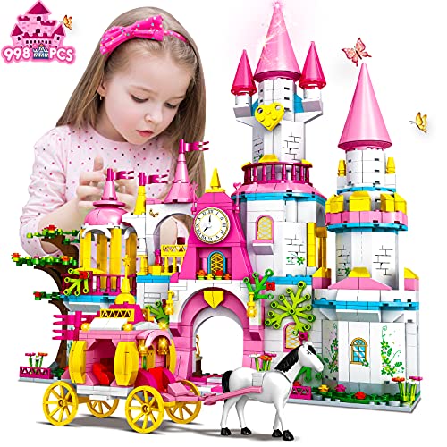 Juguetes de construcción de castillos para niñas: 998 piezas de castillo de princesa rosa grande 5 en 1 para niños de 6 7 8 9 10 11 12 años de edad kits de regalos educativos creativos para niñas