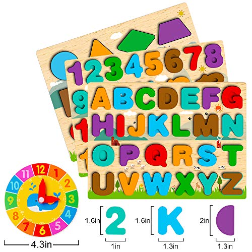 Juguetes Montessori 1 2 3 4 5 años, Puzzles de Madera Infantiles, Rompecabezas de Números/Alfabeto/Forma, Tablero Montessori Abecedario, Juego Letras Juguetes Educativos Regalo Niñas Niños Pequeños