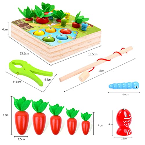 Juguetes Montessori 1 2 Años, Juego Educativo Bebe, Juego de Pesca Magnético 3 en 1, Zanahoria Rompecabezas, Juguetes de Motricidad Madera Infantil, Regalo de Cumpleaños/Navidad Niños Niñas Pequeños