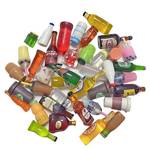 Juland 40 botellas de vino de resina en miniatura, para casa de muñecas, comedor, decoración, coloridas, botellas de zumo, en miniatura, vajilla, botellas, casa de muñecas, bebidas, modelo aleatorio